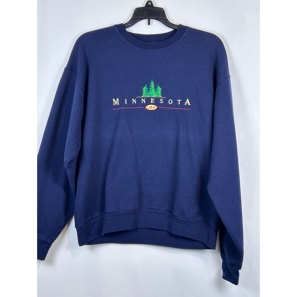Vintage Jerzees Minnesota USA Sweatshirt‎ Navy Blue Embroidered Crewneck Mens M